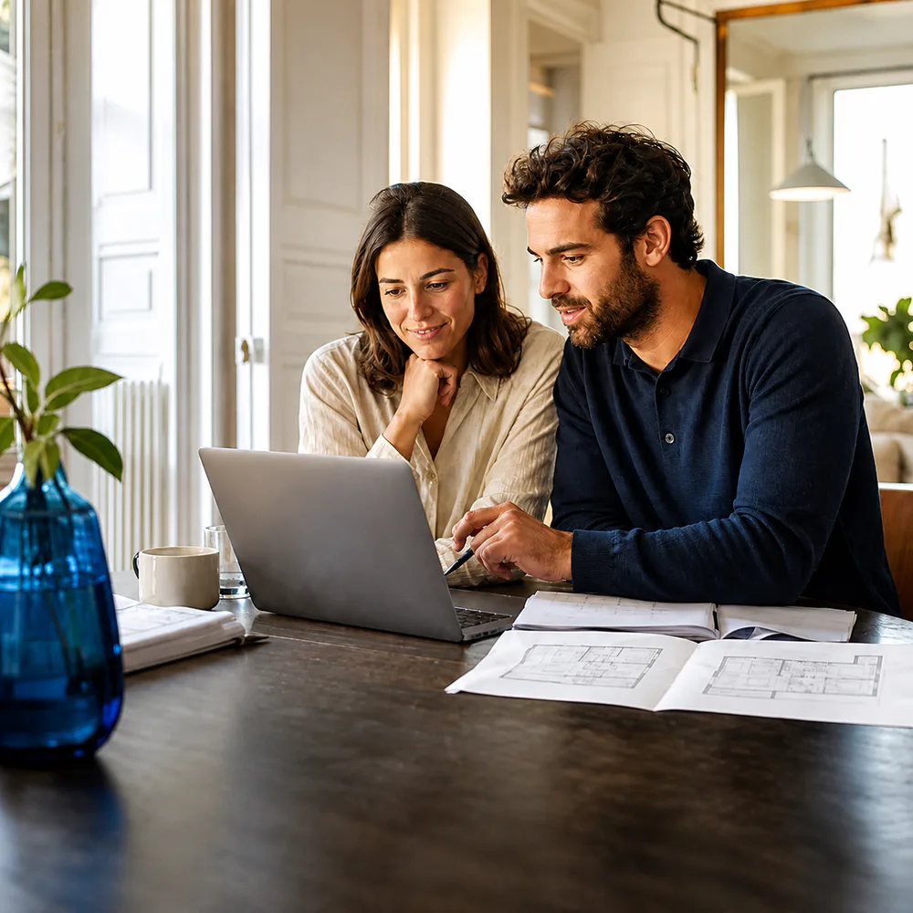 Un couple préparant son projet immobilier